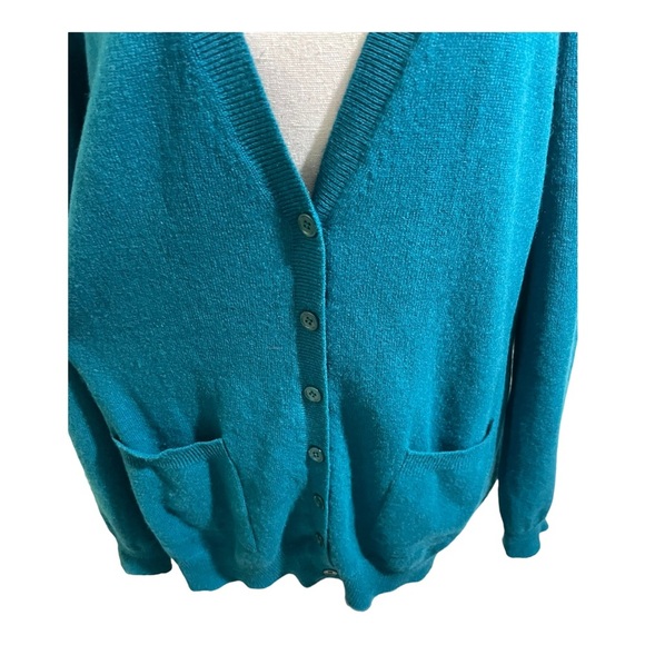Bloomingdale’s women v-neck button down cardigan cashmere teal size large - Picture 4 of 11